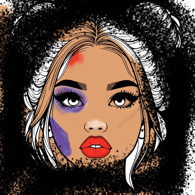 realistic girl with two buns on her hair and lips