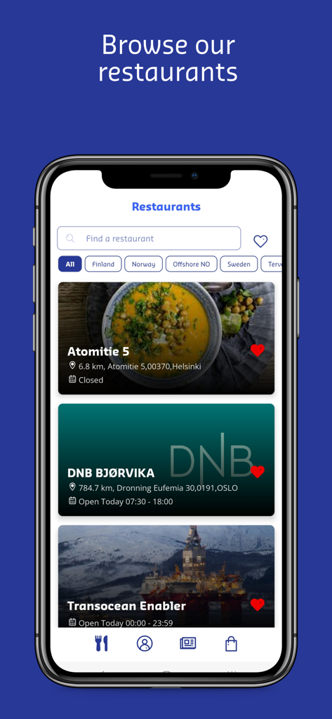 Écran de l'application MySodexo montrant une liste de restaurants disponibles avec des options de recherche et de filtrage