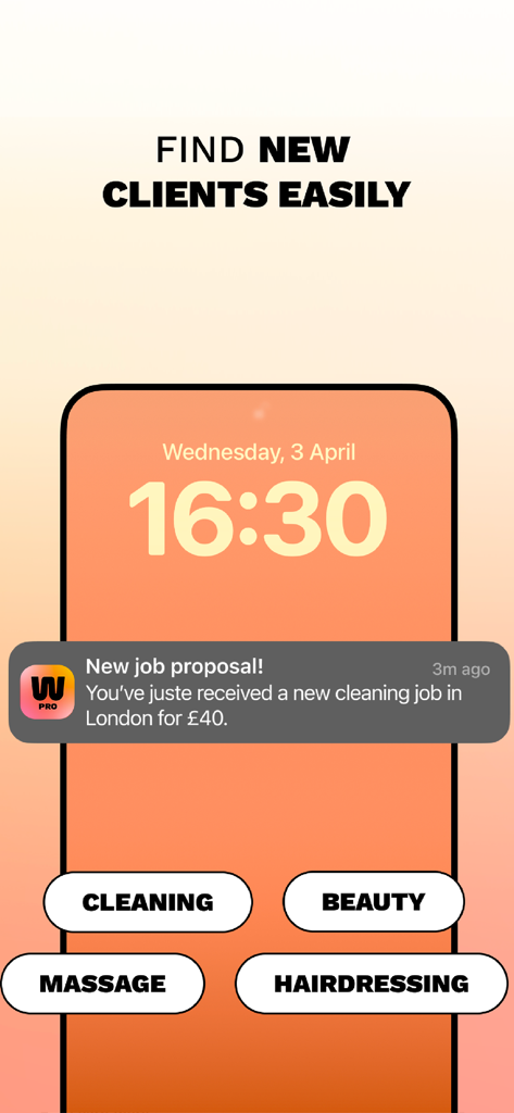 Wecasa Pro app interface showing a new job proposal notification on a smartphone for home services.