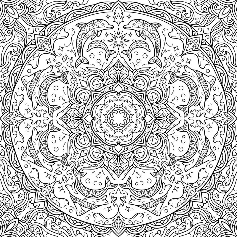 Explore the serene beauty of the ocean with this mesmerizing Dolphin Mandala coloring page, an intricate design that perfectly blends marine life with symmetrical artistry. Dive into a world of harmony and joy as you bring these playful dolphins to life with your favorite colors.