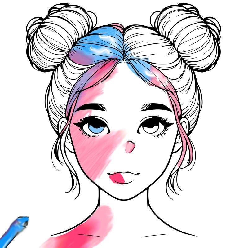 realistic girl with two buns on top of her head