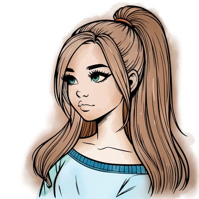 realistic girl with a high ponytail