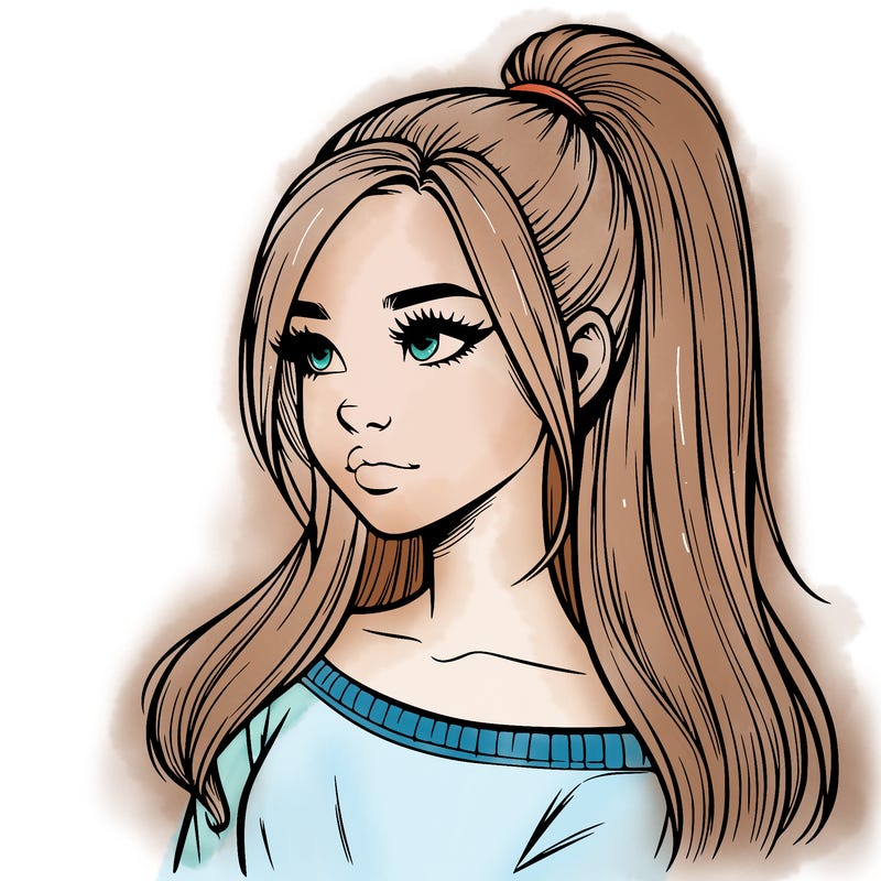 realistic girl with a high ponytail