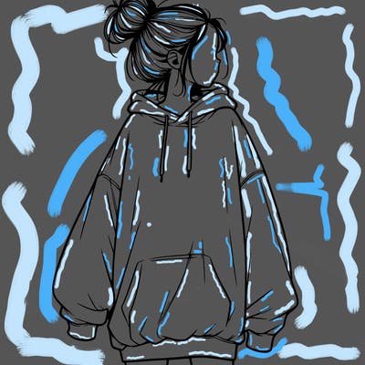 realistic girl with a oversized sweatshirt on and a bun