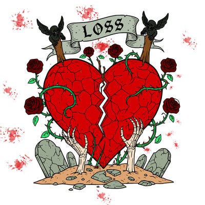 broken heart and loss with a goth vibe..