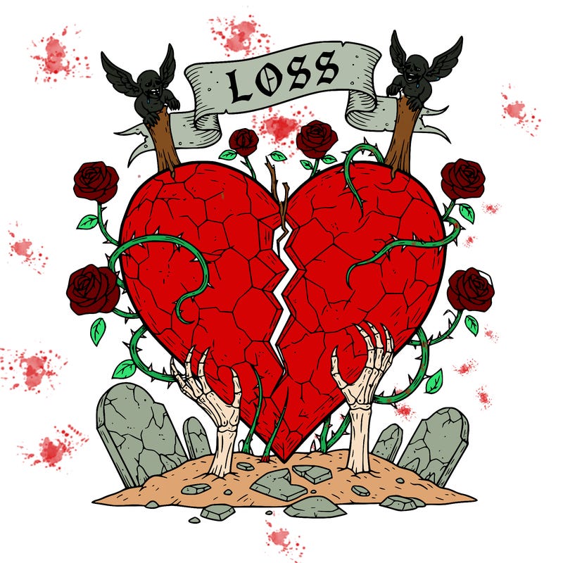 broken heart and loss with a goth vibe..