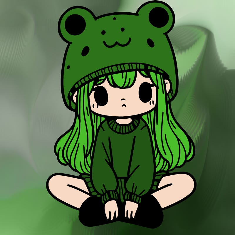 a girl wearing a frog hat and some frog socks