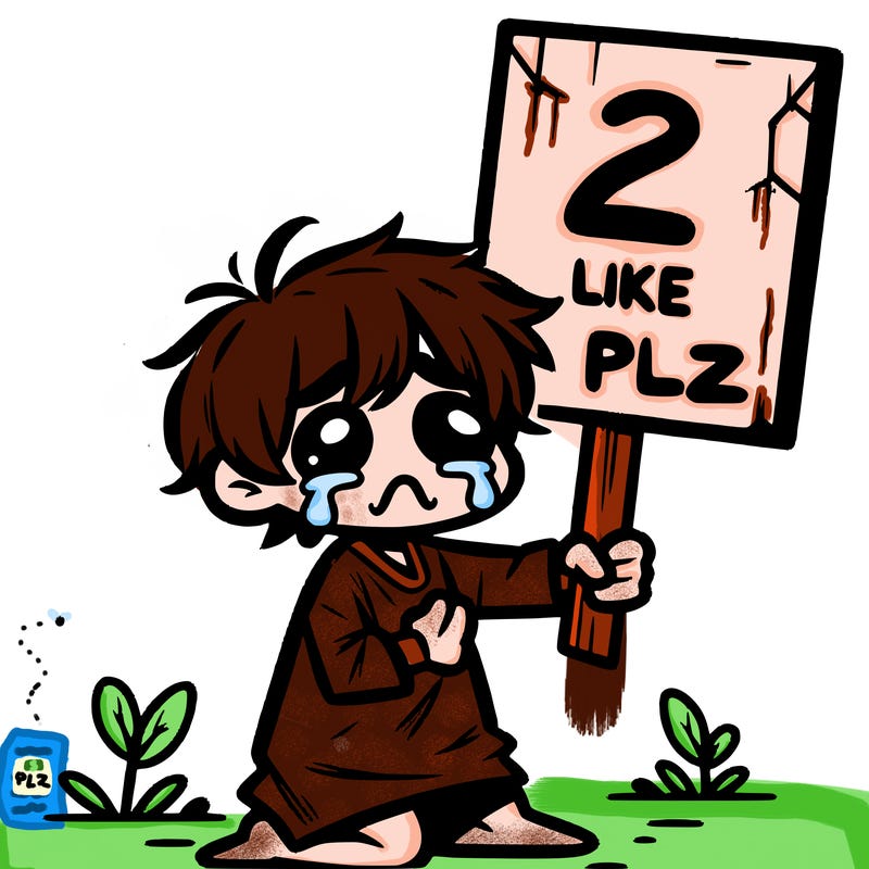small poor toddler crying with sign that says 2 like plz