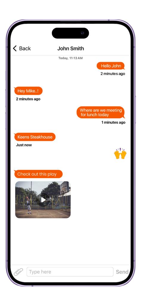 Smartphone screen showing a text message conversation with video and emojis in the WiFi calling app.