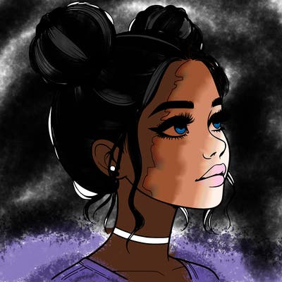 realistic girl with buns on the top of her head