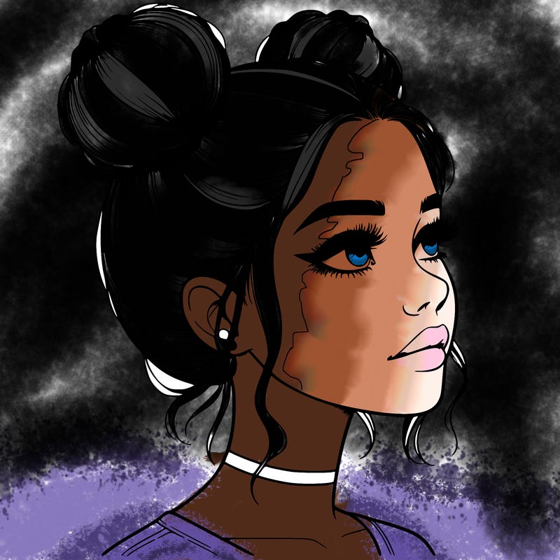 realistic girl with buns on the top of her head