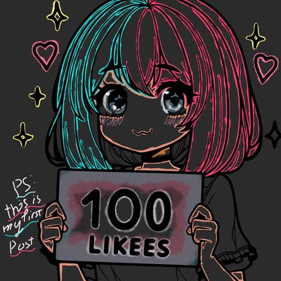anima girl holding a 100 likes sign in her hand