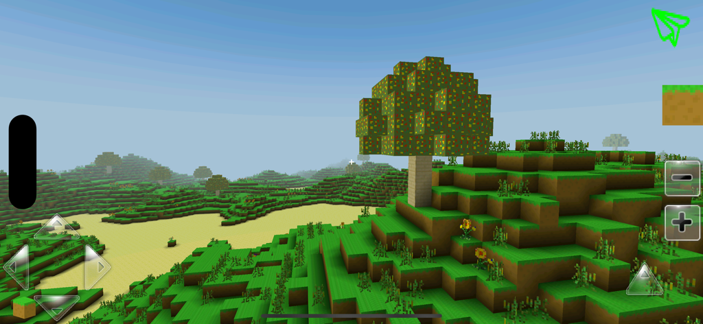 Gameplay screenshot of World Of Craft Build featuring blocky hills and a tree.