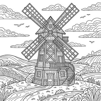 Unleash your artistic flair with this intricate wooden windmill coloring page designed specifically for teens. This detailed illustration offers a captivating challenge, perfect for bringing your imagination to life.
