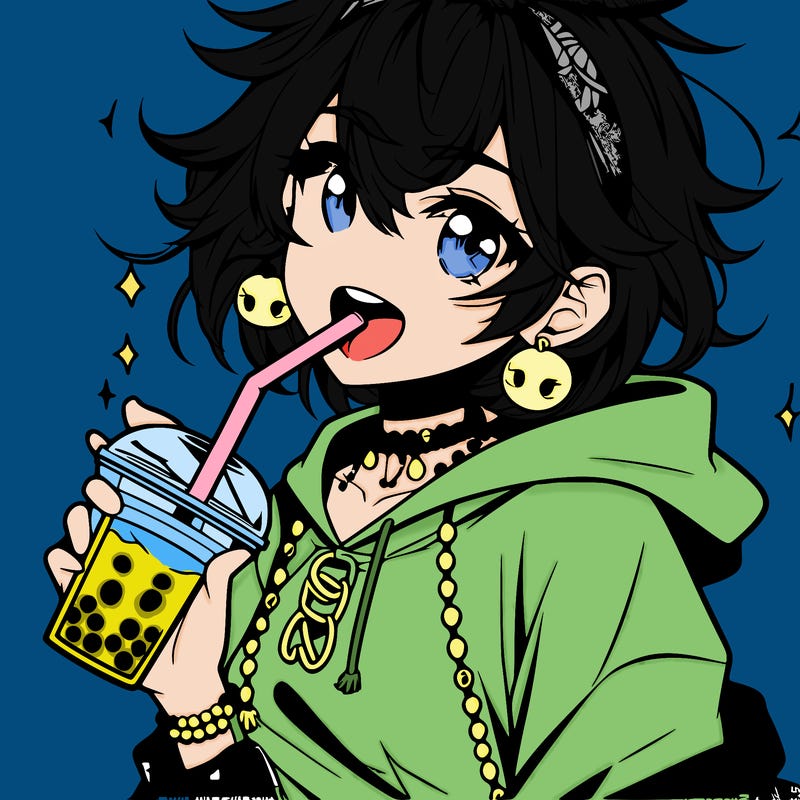 hot baddie anime girl drinking boba and biting the straw