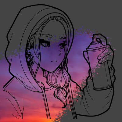 a realistic girl, spray painting
