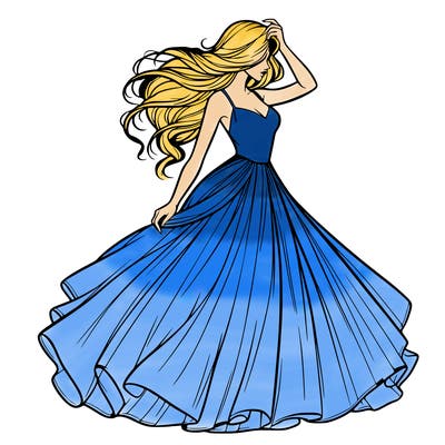 realistic woman with dress flowing in the wind