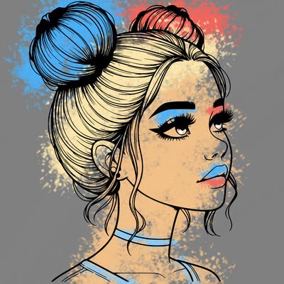 realistic girl with buns on the top of her head