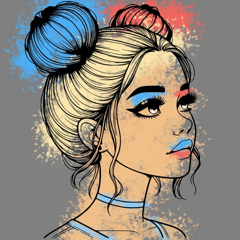realistic girl with buns on the top of her head