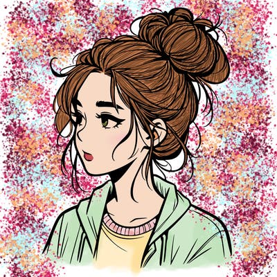 realistic teenage girl with a messy bun