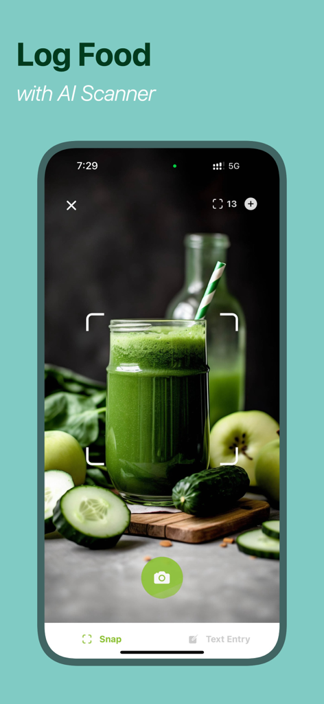 Calorie Scan - AI Food Tracker - Calorie Scan app interface showing the AI food scanner logging a green smoothie
