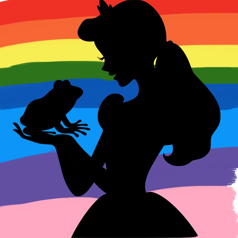 a shadow of a princess holding a frog realistic