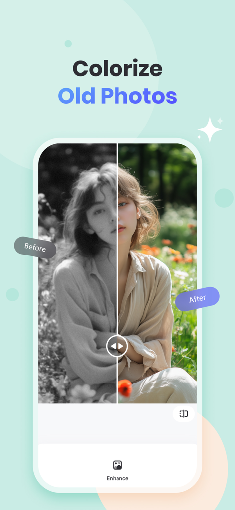 PicWish: AI Photo Editor - Before and after comparison of colorizing an old black and white photo using PicWish AI photo editor