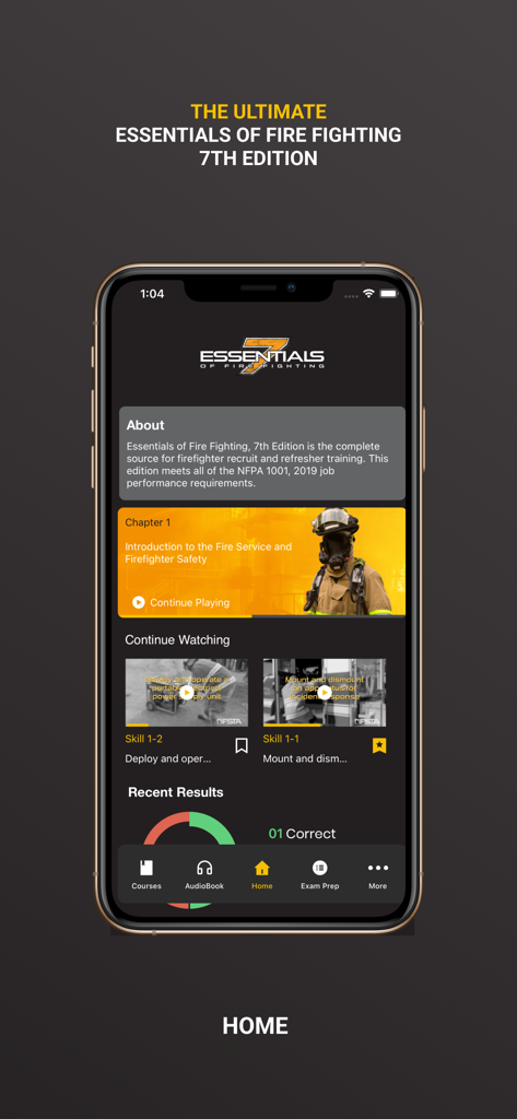 IFSTA Essentials 7 - The home screen of the IFSTA Essentials 7 app showing firefighter training materials and progress tracking