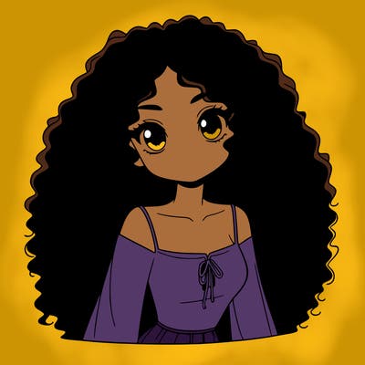 a black anime girl with long afro hair
