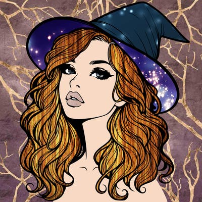 realistic witch girl with wavy hair and lips
