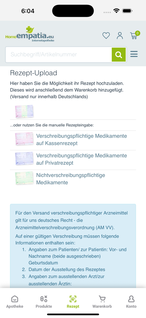 homoempatia.eu - Homoempatia app interface for uploading medical prescriptions