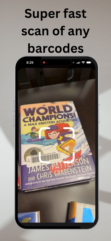 Scan And Paste - Interfaz de la aplicación Scan And Paste escaneando un código de barras con el texto Escaneo súper rápido de cualquier código de barras