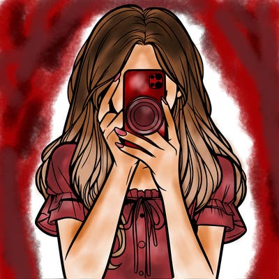 a realistic girl holding her phone taking pictures