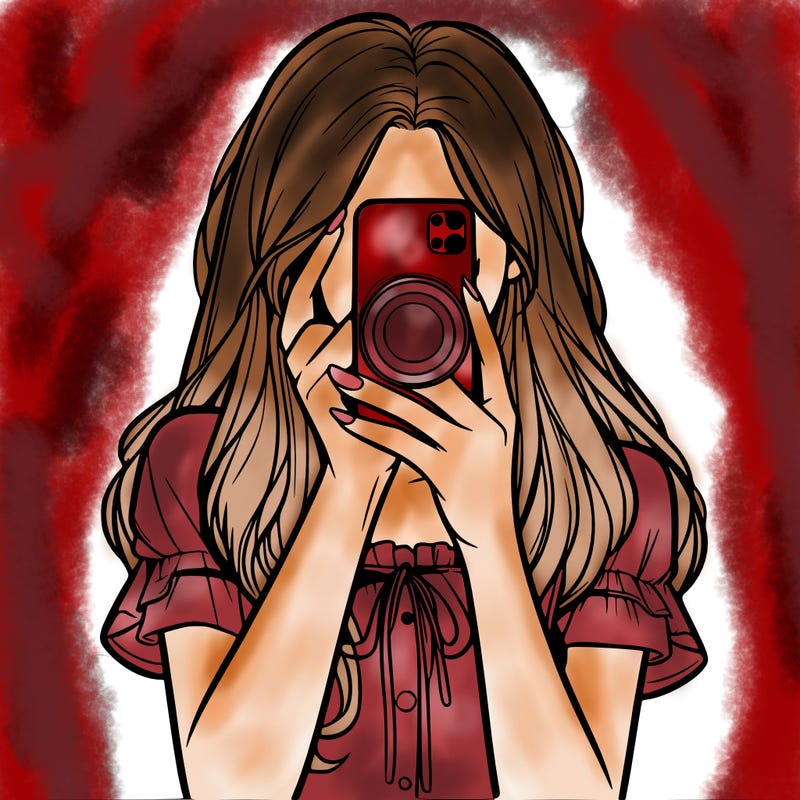 a realistic girl holding her phone taking pictures