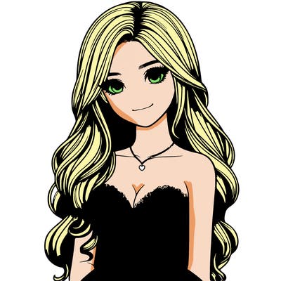 realistic girl with long hair and pretty prom dress
