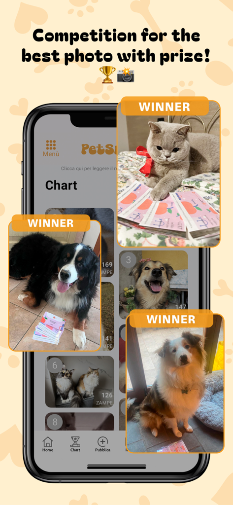 Pet Smile – Social Pet App - Ganadores de un concurso de fotos de mascotas en la aplicación social Pet Smile.