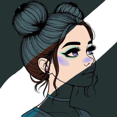 realistic girl with buns on the top of her head