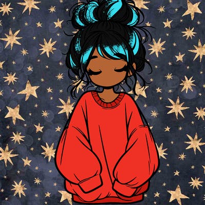 girl with baggy sweatshirt and messy bun