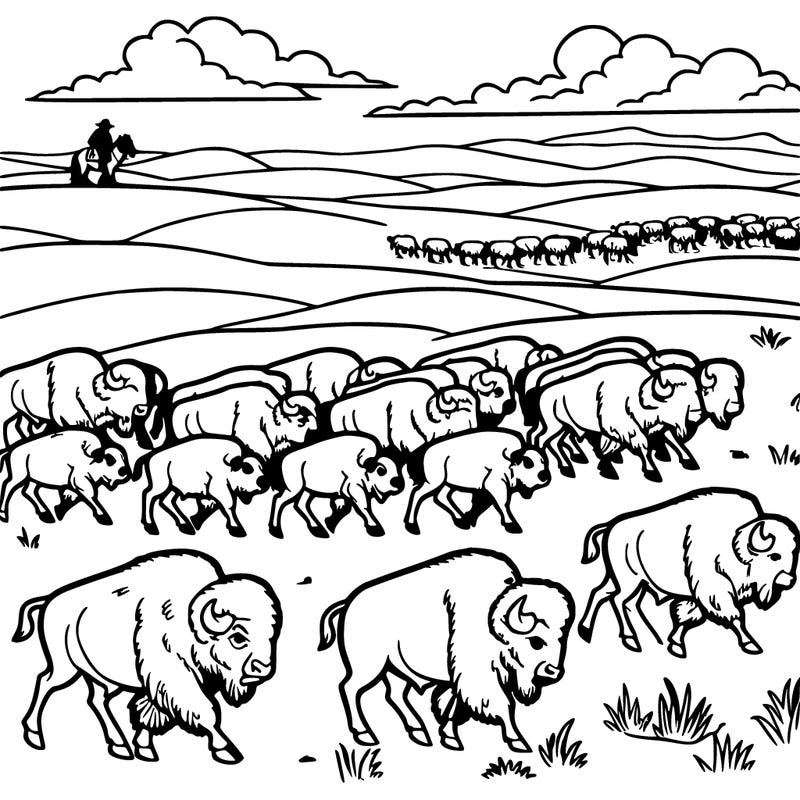 buffalo herd crossing the plains.