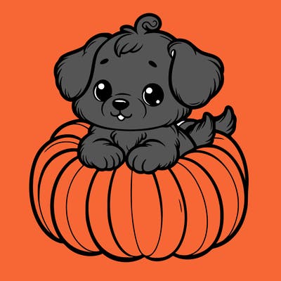 cute little puppy in a pumpkin