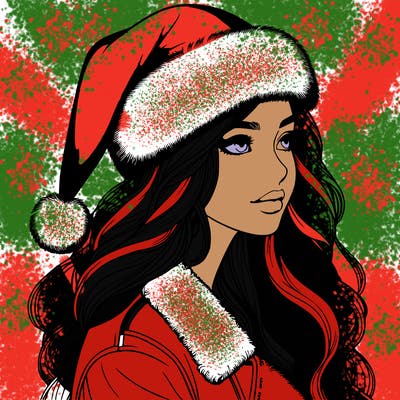 realistic girl in santa hat