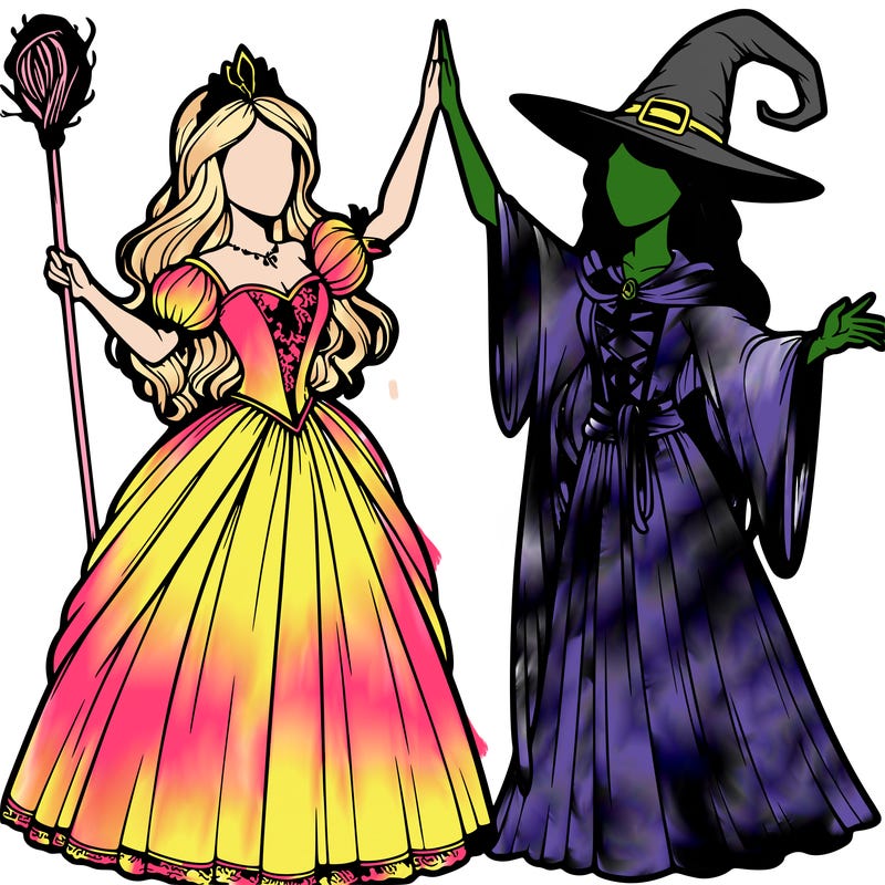 detailed realistic split of a princess and a witch