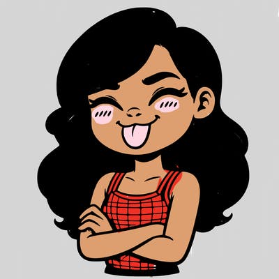 realistic girl crossing her arms and wearing a tank top with her tongue held out she has long hair