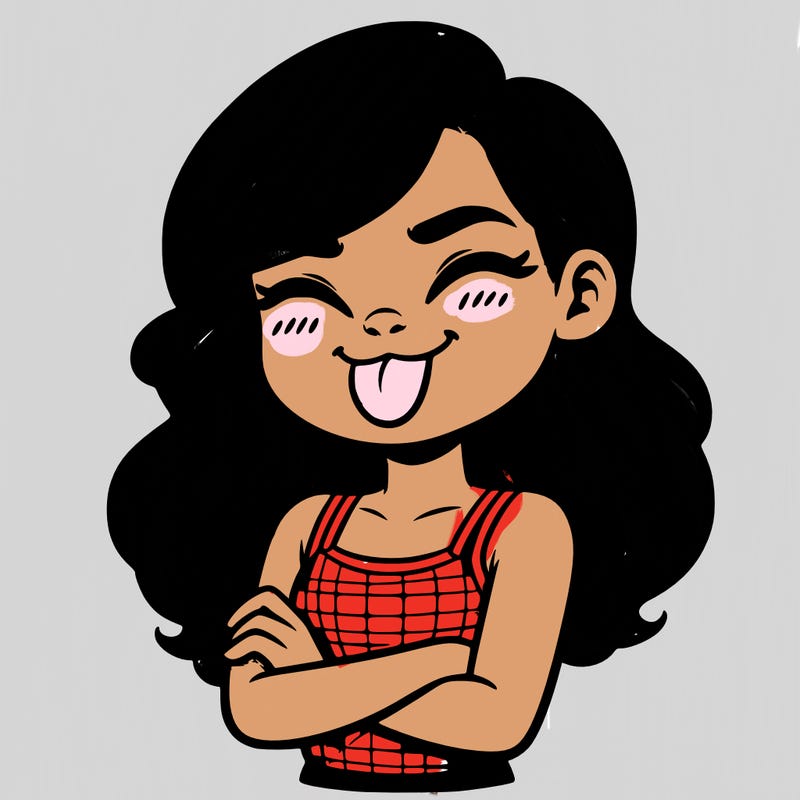 realistic girl crossing her arms and wearing a tank top with her tongue held out she has long hair