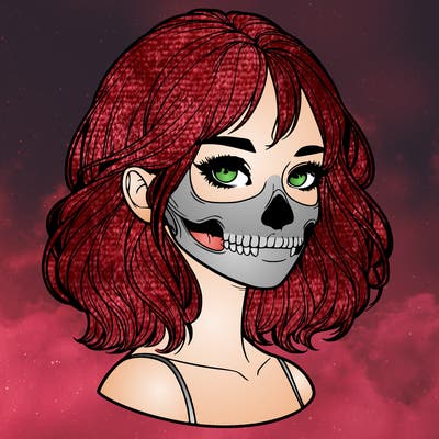 realistic girl with skull