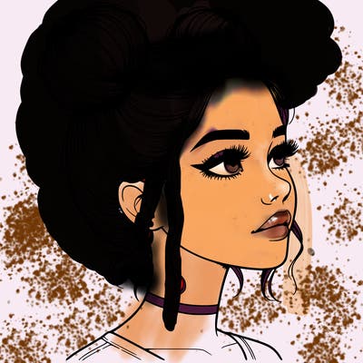 realistic girl with buns on the top of her head