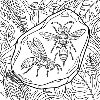 Uncover the mysteries of prehistoric life with this captivating amber wasps coloring page. Designed with large, clear outlines, it's perfect for a relaxing and enjoyable creative session for seniors.