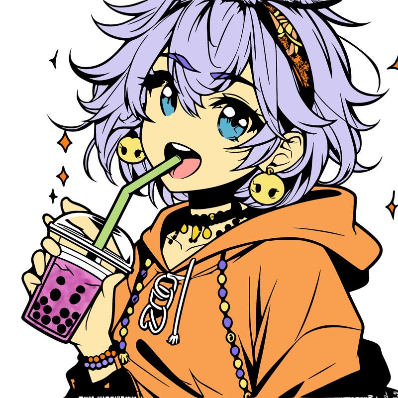 hot baddie anime girl drinking boba and biting the straw