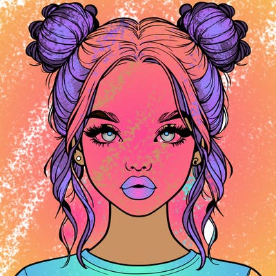 realistic girl with two buns in hair and lips