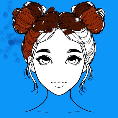 realistic girl with two buns on top of her head